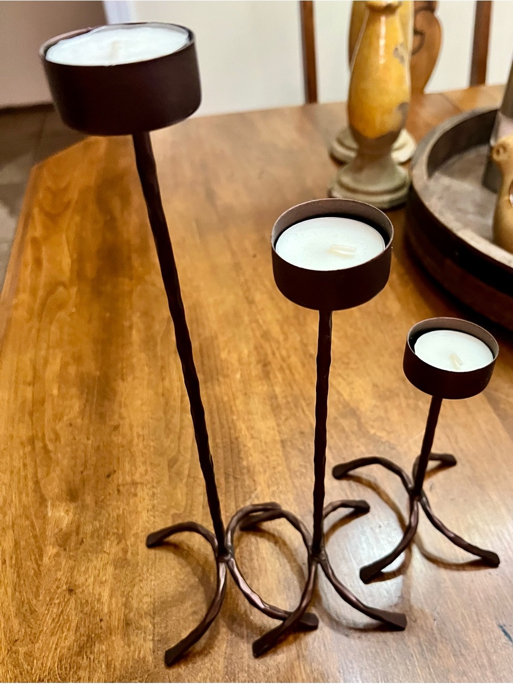 Hand-Forged Iron Tealight Candle Holders Set - Copper